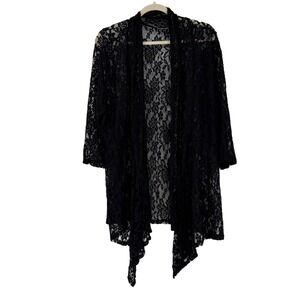 Double Take Womens Black Floral Lace Open Front Waterfall Cardigan Wrap Top 1X